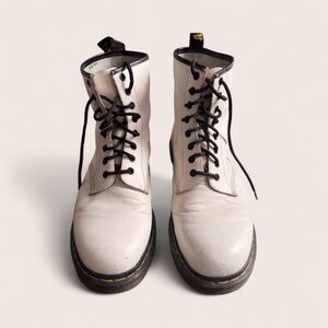 Dr. Martens White Leather Lace-Up Boots